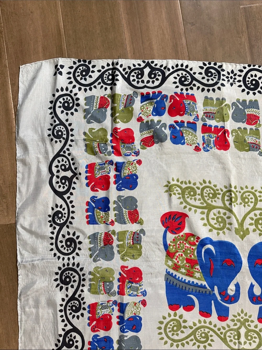 Vintage 100% Thai Silk Scarf Elephant Motif Colorful Square Wrap
